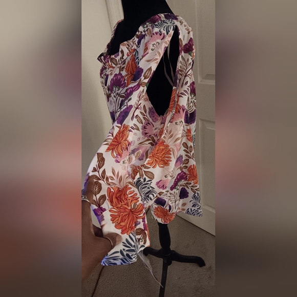 INC International Concepts Purple and Brown Off Shoulder Floral Blouse - Picture 3 of 7